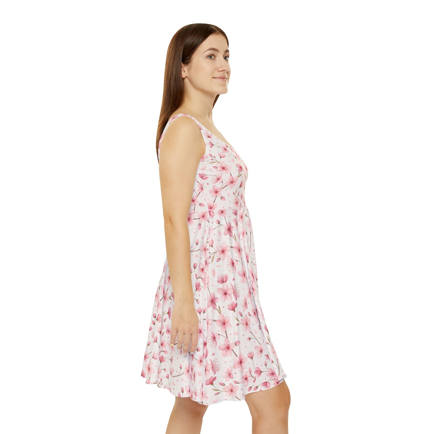 Pink Watercolor Cherry Blossom Skater Dress