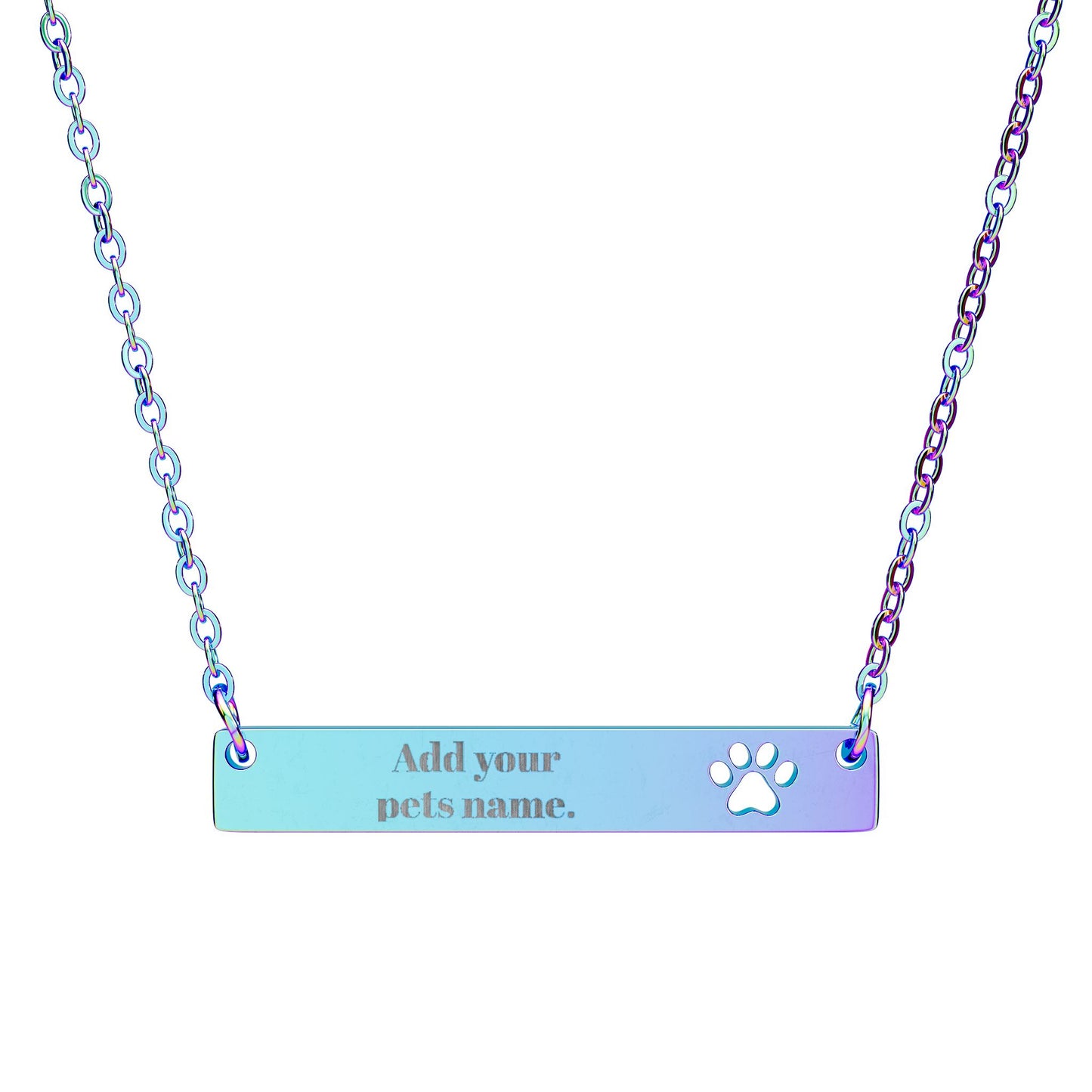 Engravable Paw Cutout Bar Necklace — Personalized Pet Memorial/Name Pendant