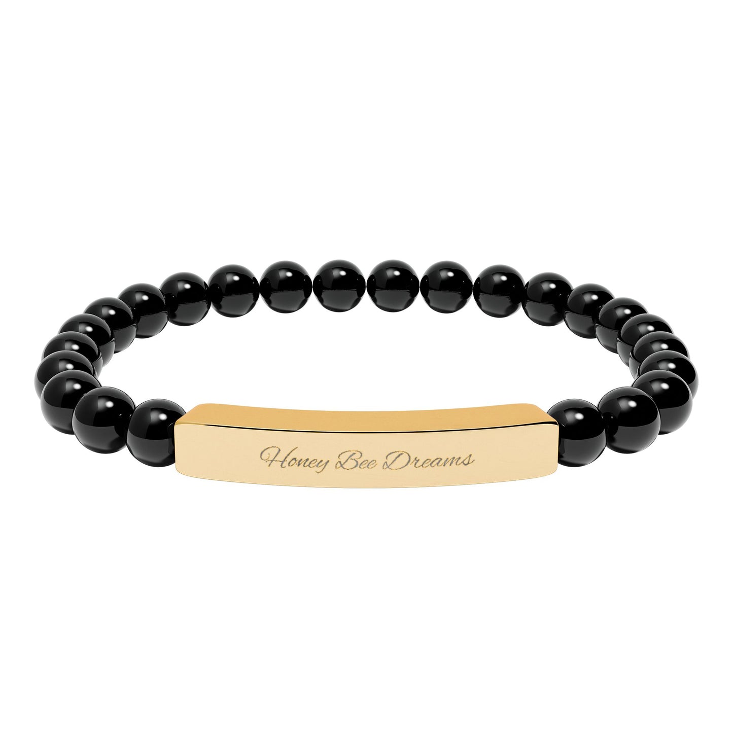 Engravable Natural Stone Bead Bracelet — Personalized Bar Stretch Bracelet
