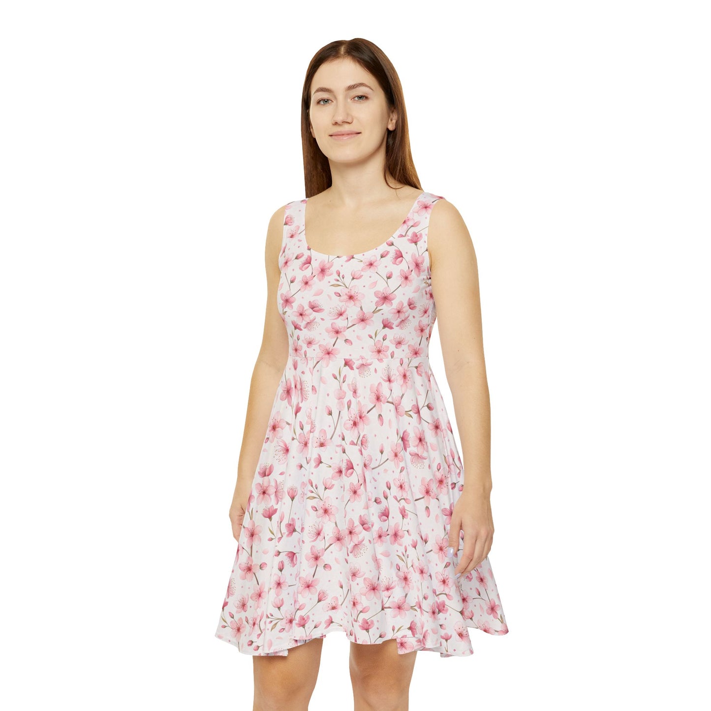 Pink Watercolor Cherry Blossom Skater Dress