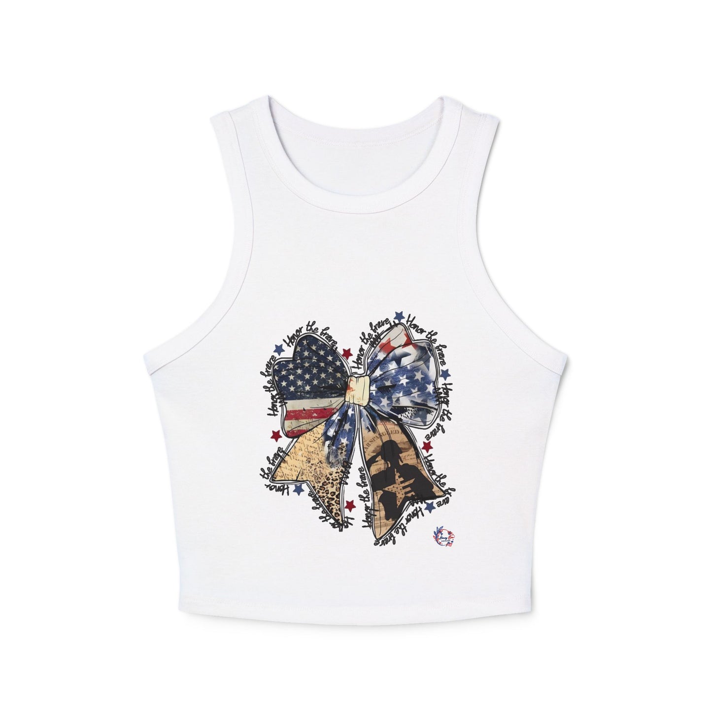 Patriotic American Flag Bow Racer Tank Top — Women's Crop