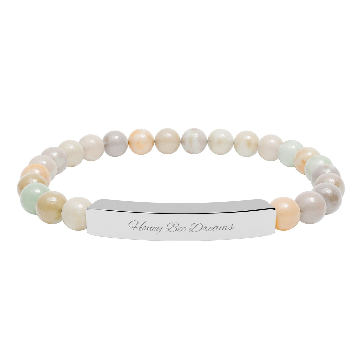 Engravable Natural Stone Bead Bracelet — Personalized Bar Stretch Bracelet