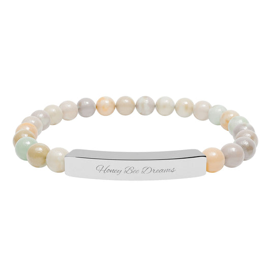 Engravable Natural Stone Bead Bracelet — Personalized Bar Stretch Bracelet