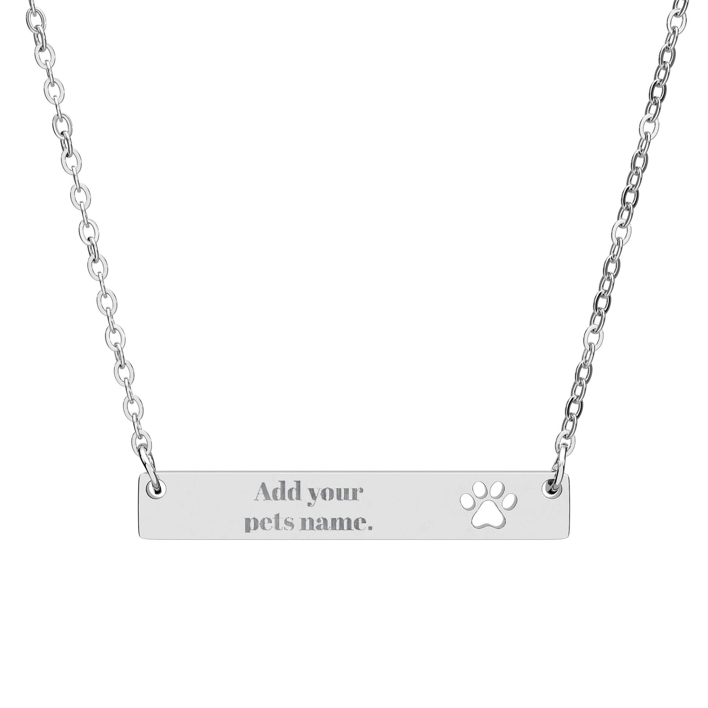 Engravable Paw Cutout Bar Necklace — Personalized Pet Memorial/Name Pendant