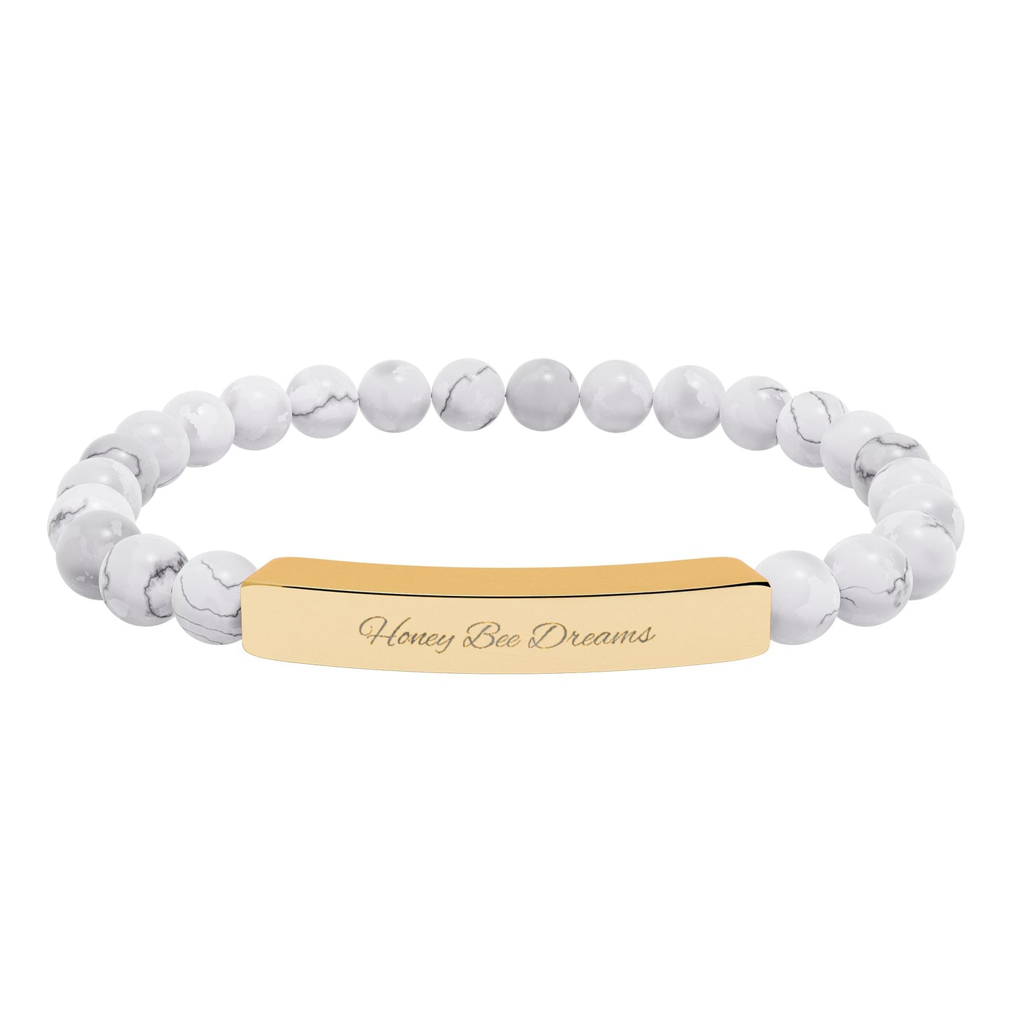 Engravable Natural Stone Bead Bracelet — Personalized Bar Stretch Bracelet