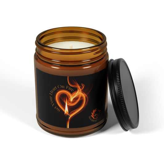 Heart Flame Scented Soy Candle — Amber Jar (Romantic Aromatherapy Gift)