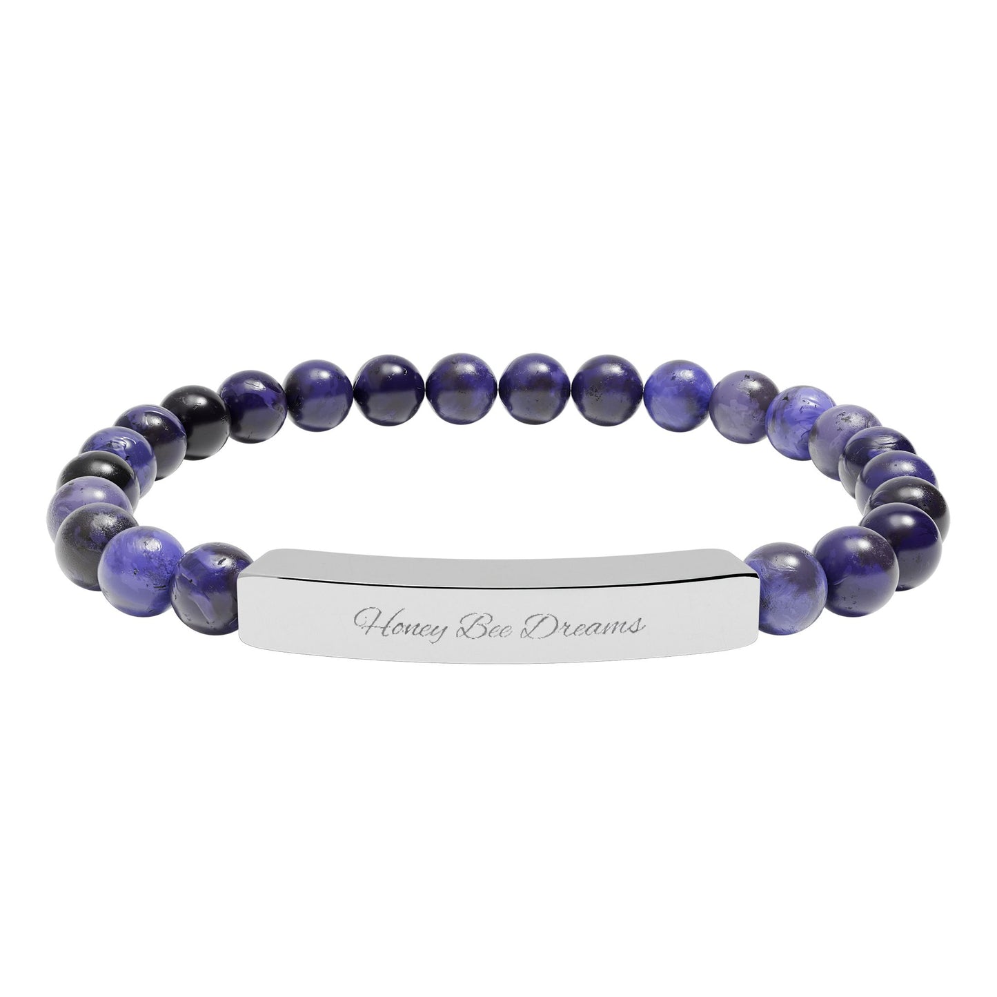 Engravable Natural Stone Bead Bracelet — Personalized Bar Stretch Bracelet