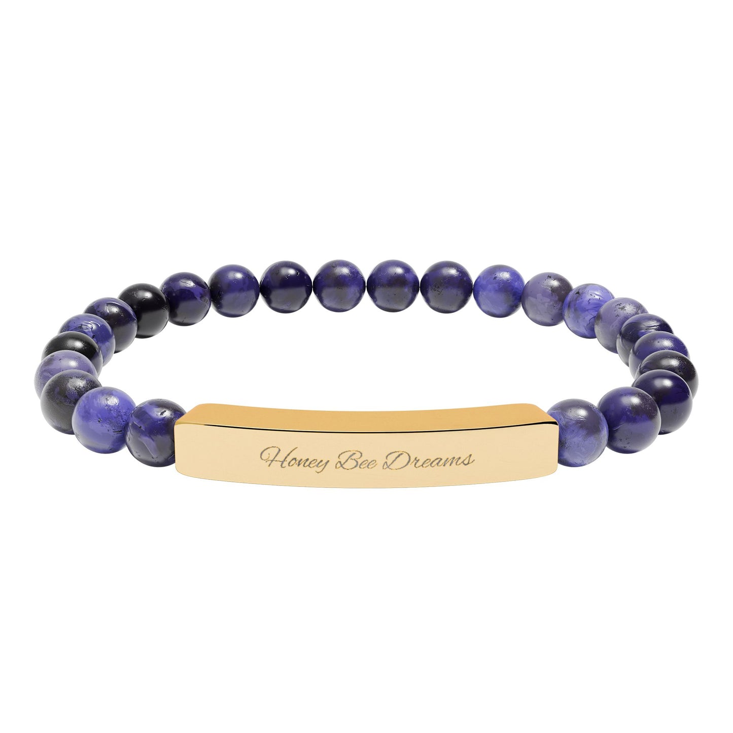 Engravable Natural Stone Bead Bracelet — Personalized Bar Stretch Bracelet