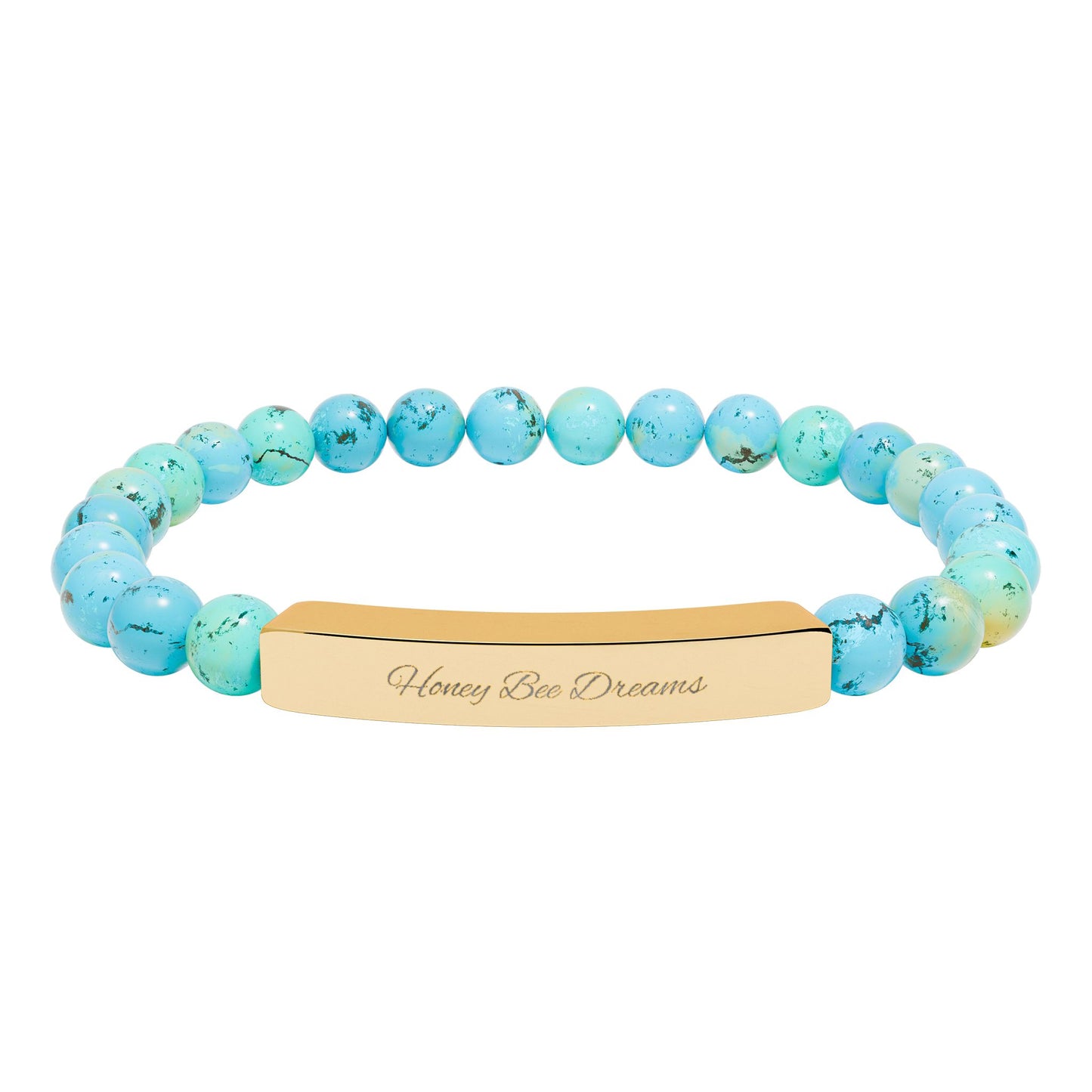 Engravable Natural Stone Bead Bracelet — Personalized Bar Stretch Bracelet