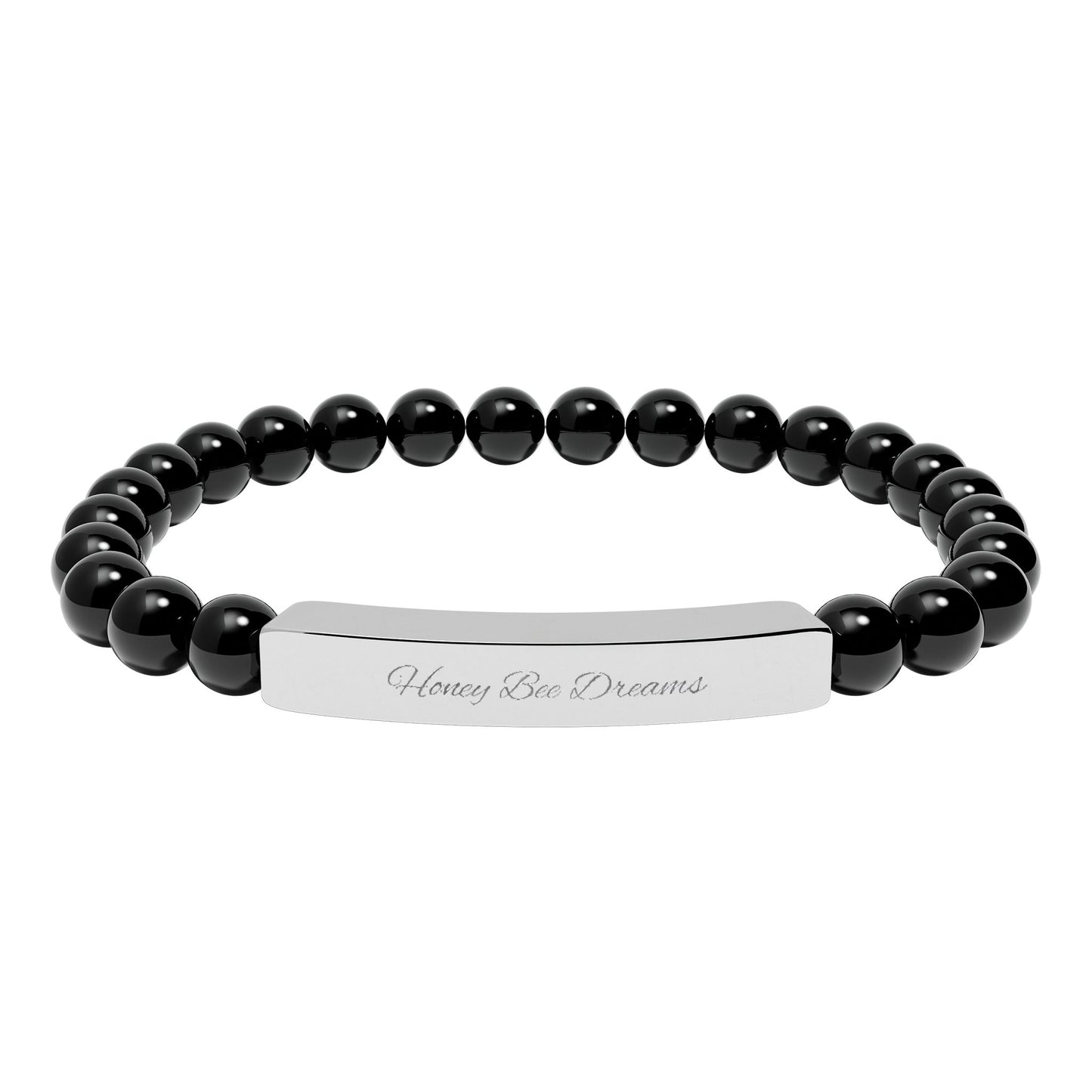 Engravable Natural Stone Bead Bracelet — Personalized Bar Stretch Bracelet