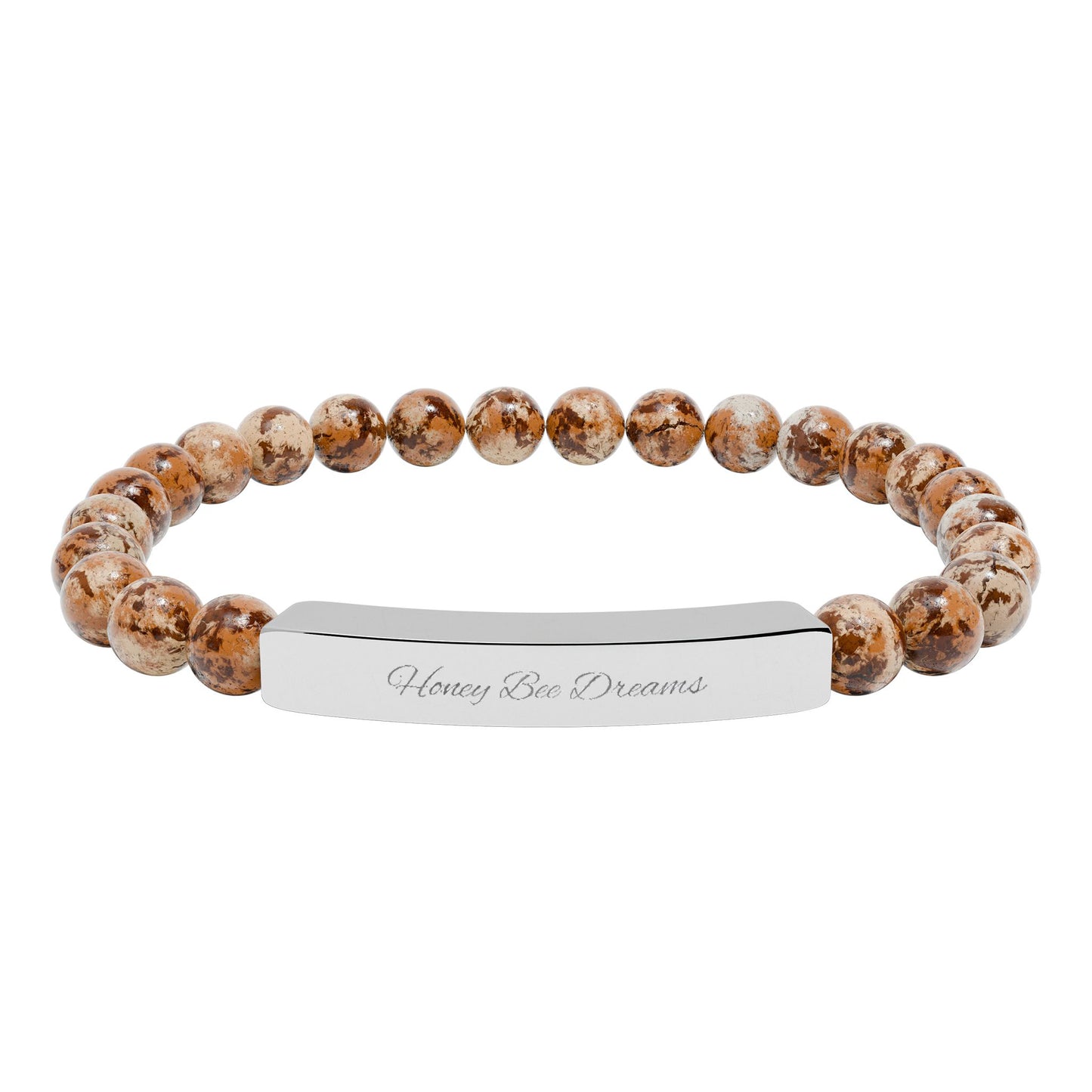Engravable Natural Stone Bead Bracelet — Personalized Bar Stretch Bracelet