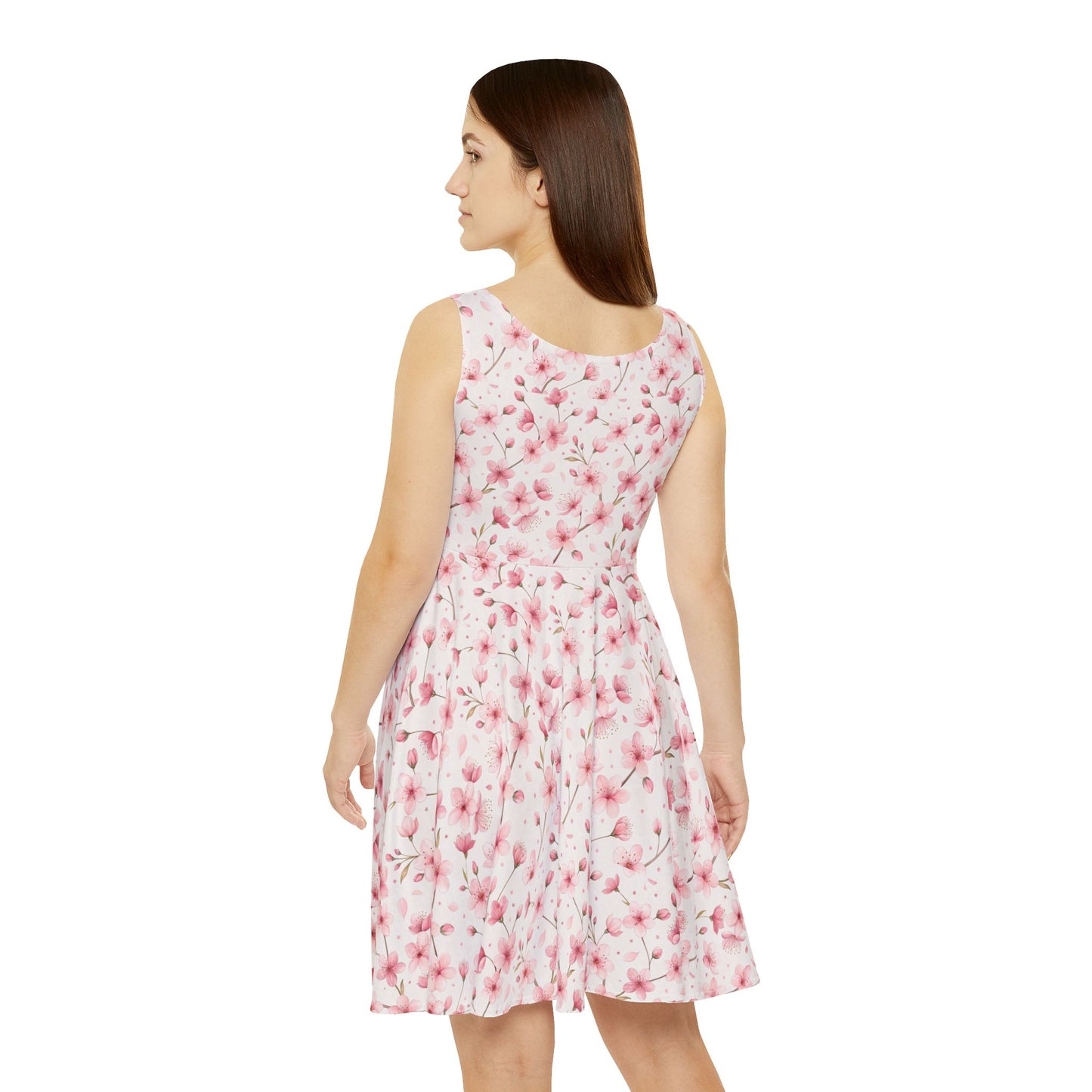 Pink Watercolor Cherry Blossom Skater Dress