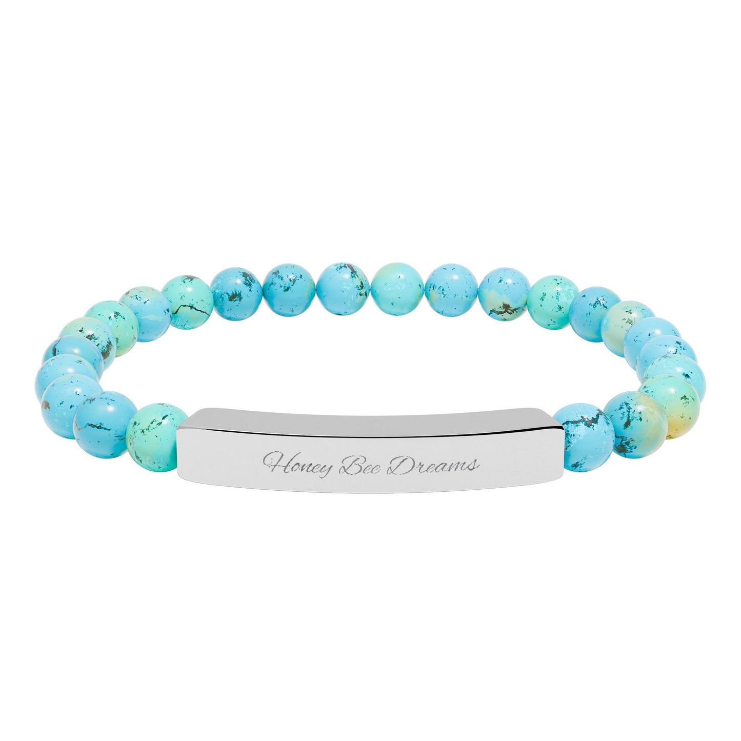 Engravable Natural Stone Bead Bracelet — Personalized Bar Stretch Bracelet