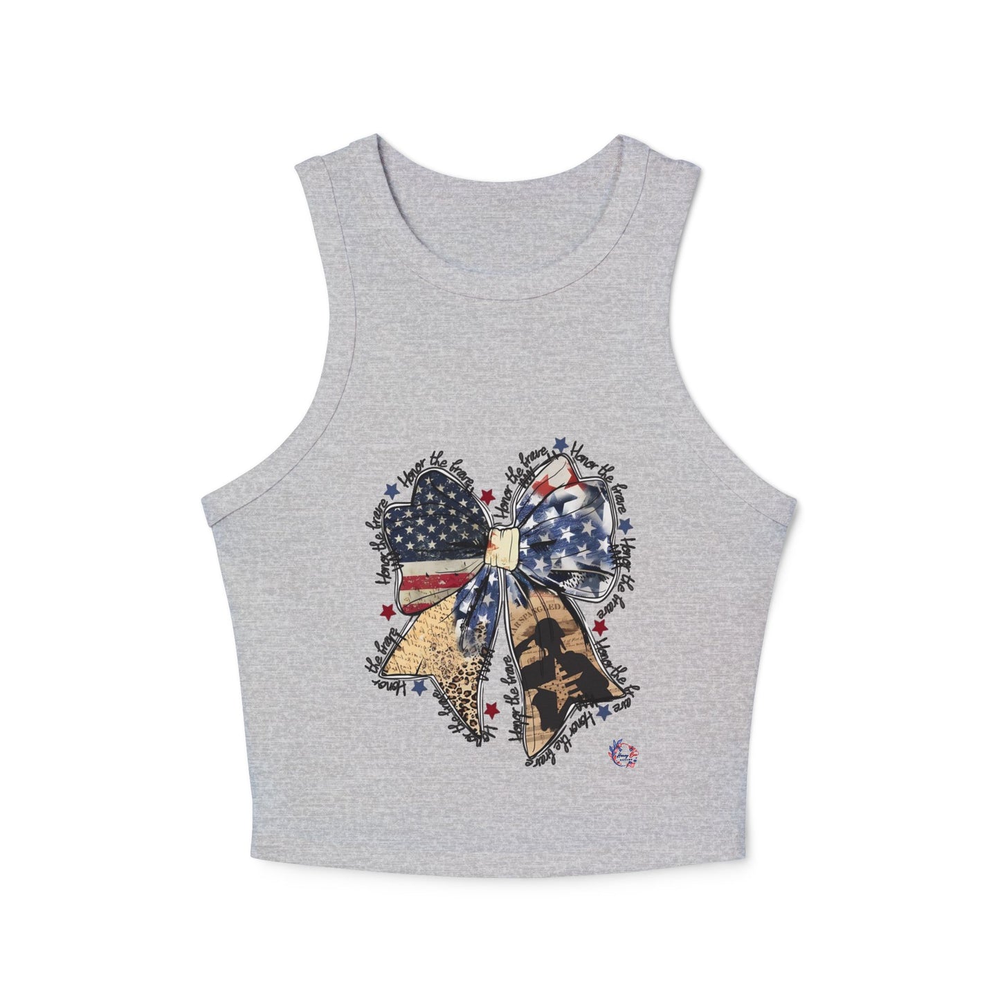 Patriotic American Flag Bow Racer Tank Top — Women's Crop