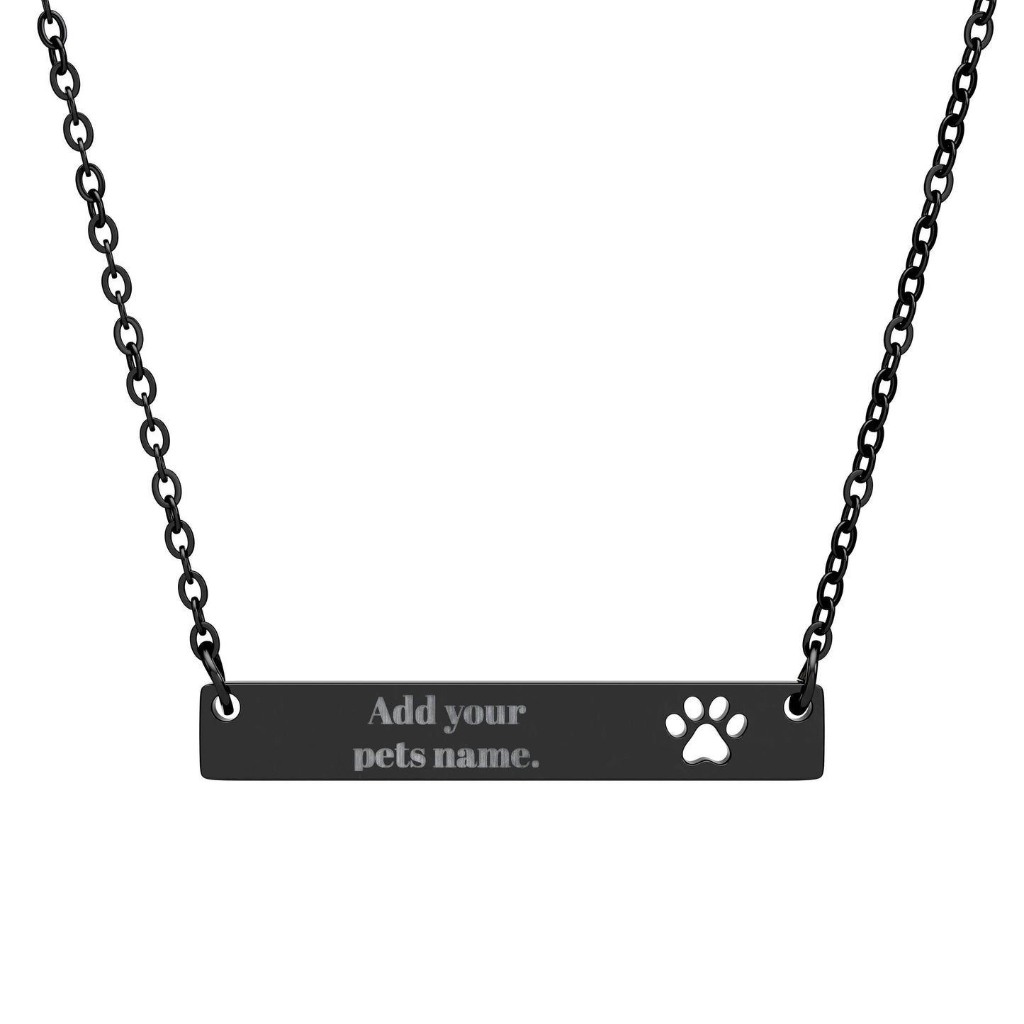 Engravable Paw Cutout Bar Necklace — Personalized Pet Memorial/Name Pendant