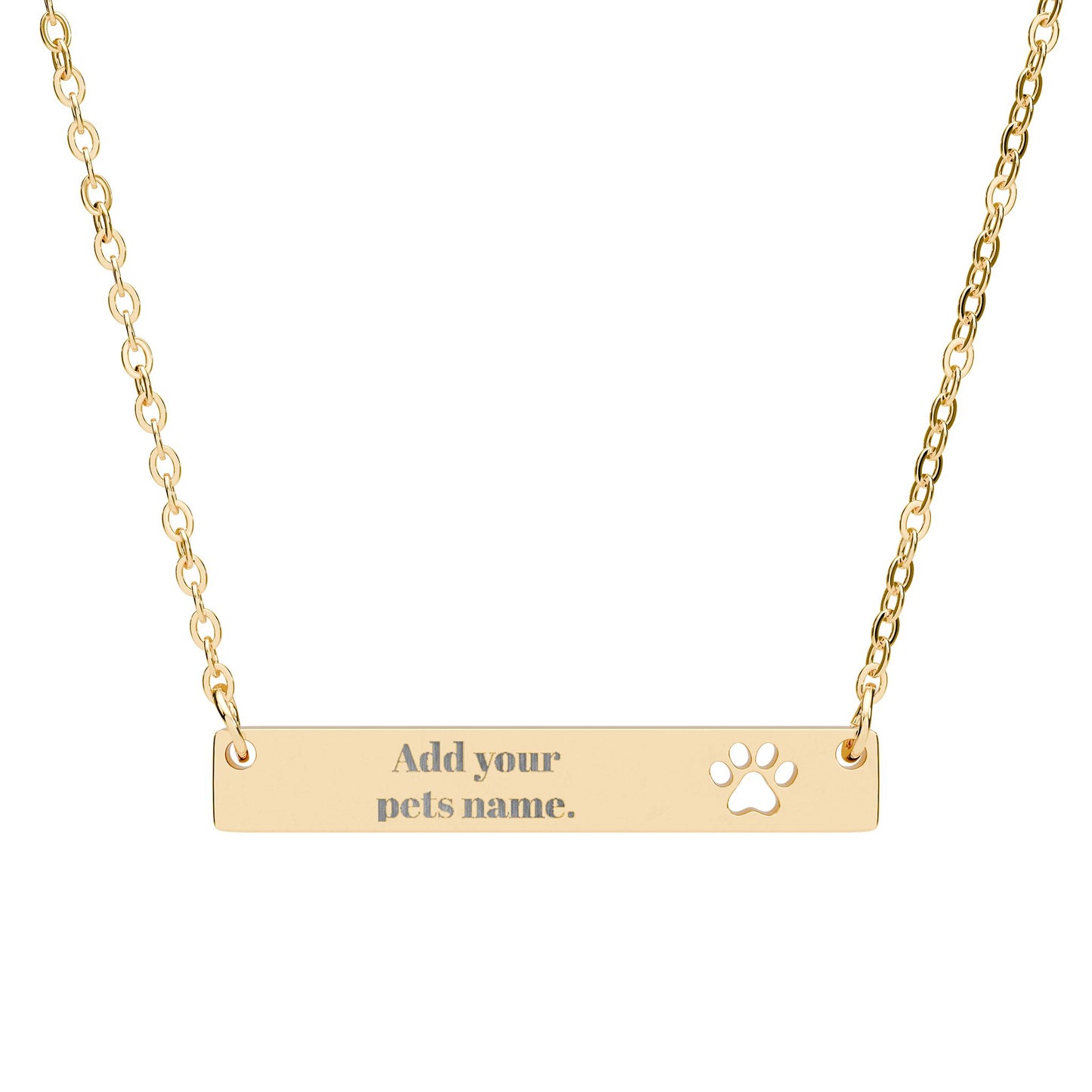 Engravable Paw Cutout Bar Necklace — Personalized Pet Memorial/Name Pendant