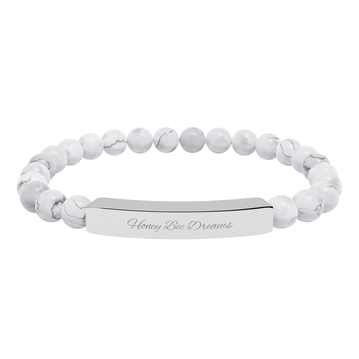 Engravable Natural Stone Bead Bracelet — Personalized Bar Stretch Bracelet