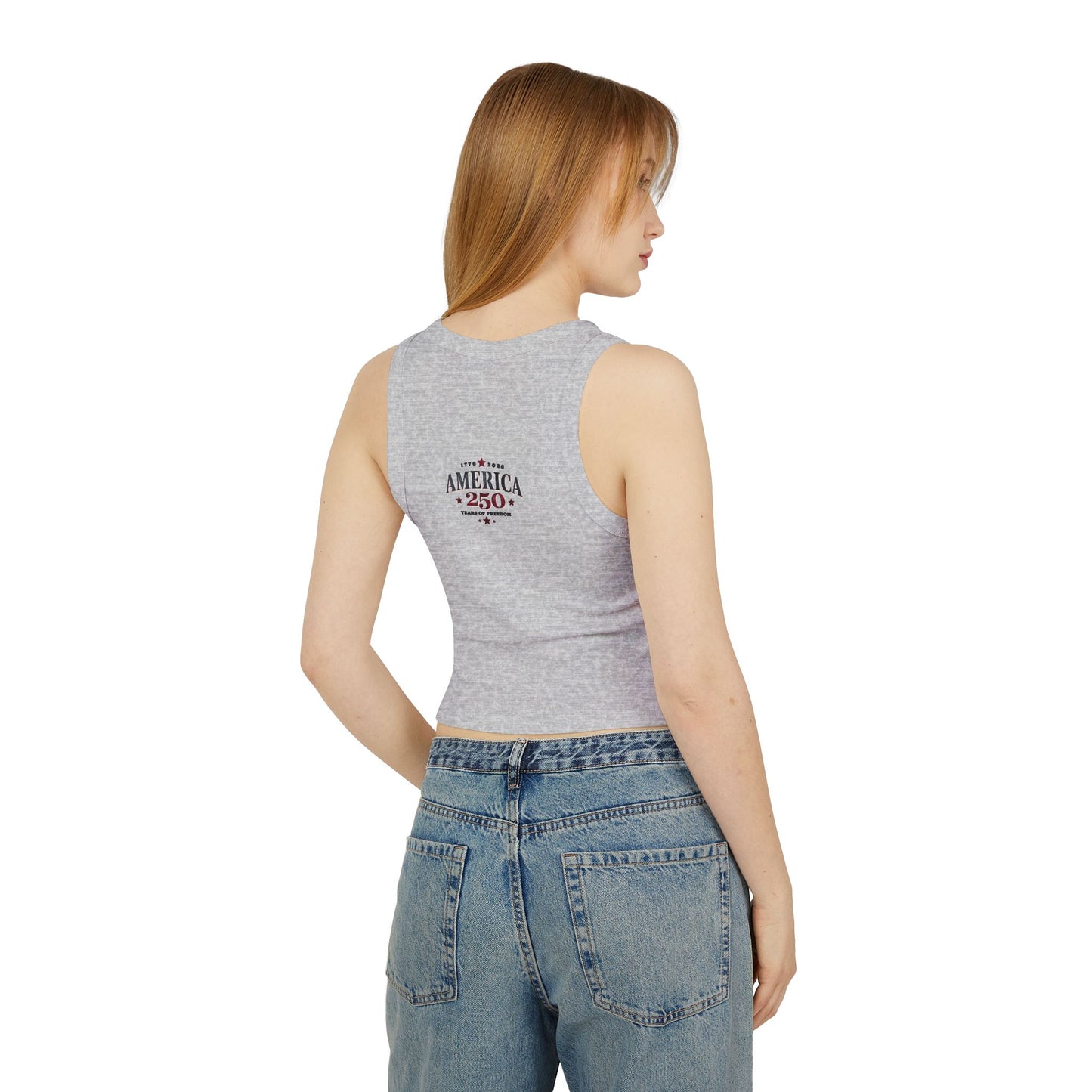 Patriotic American Flag Bow Racer Tank Top — Women's Crop